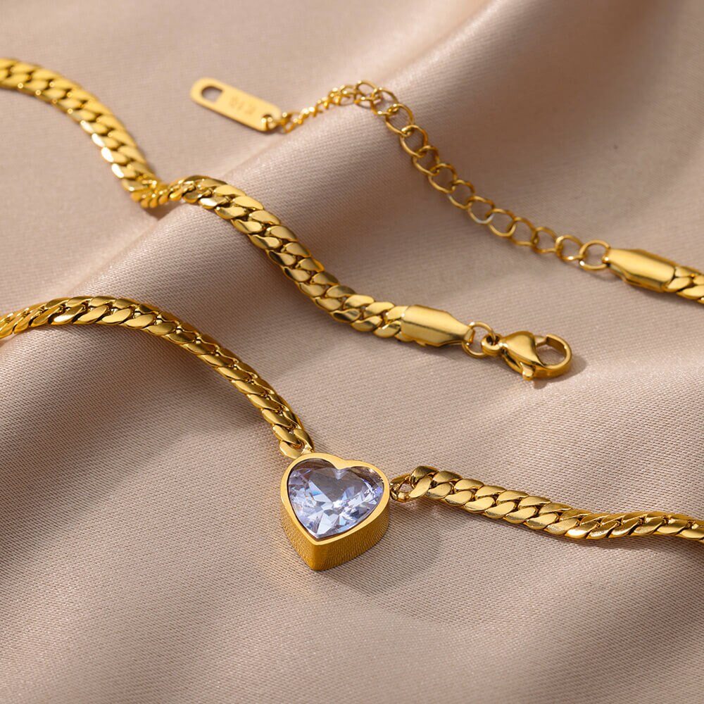 Cubic Zircon Heart Pendant Necklace for Women Staineless Steel Gold Plated image 10