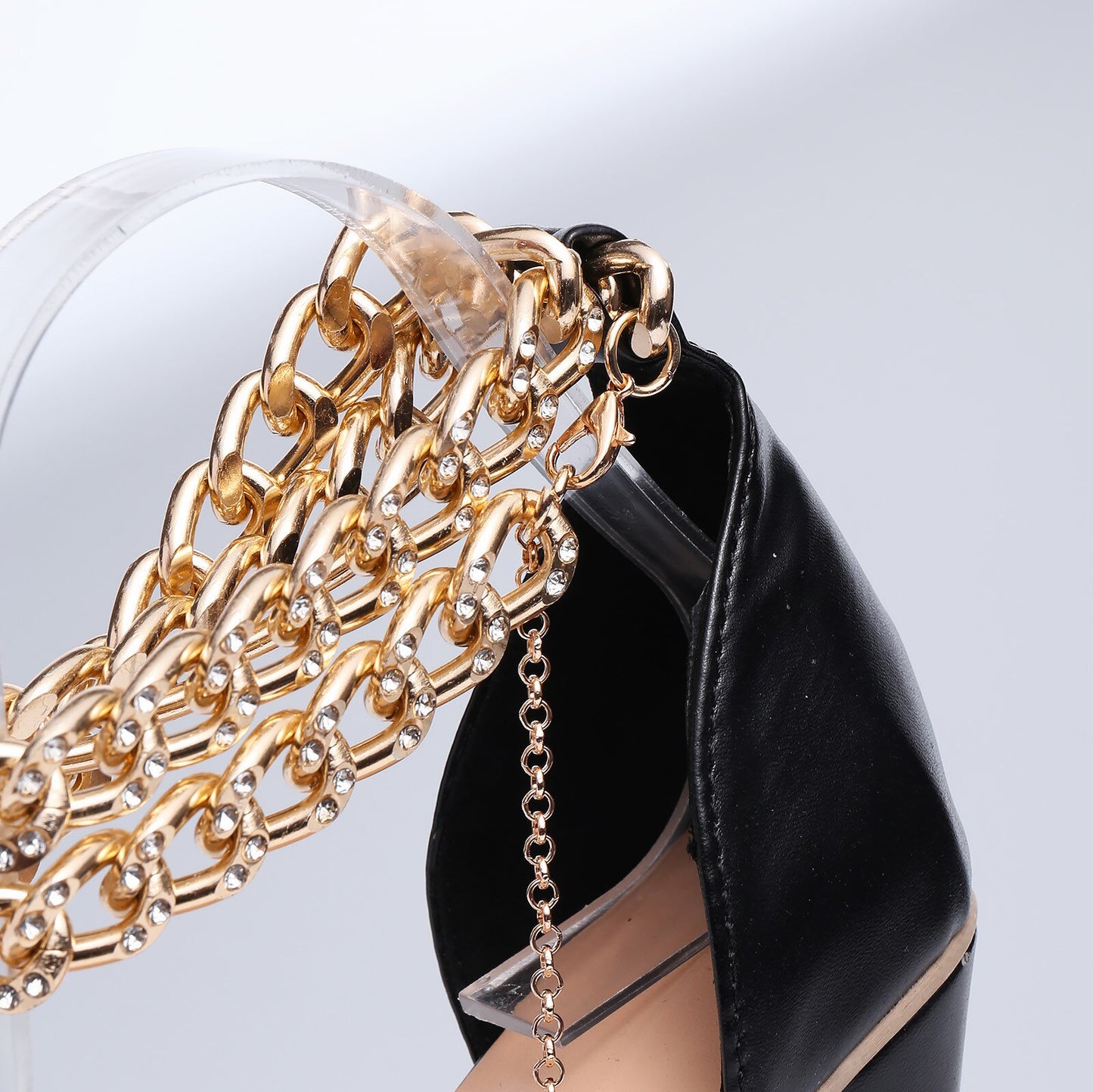 Gold-Tone Chain Embellished Ankle Strap High Heel Sandals for Women Fashion image 7