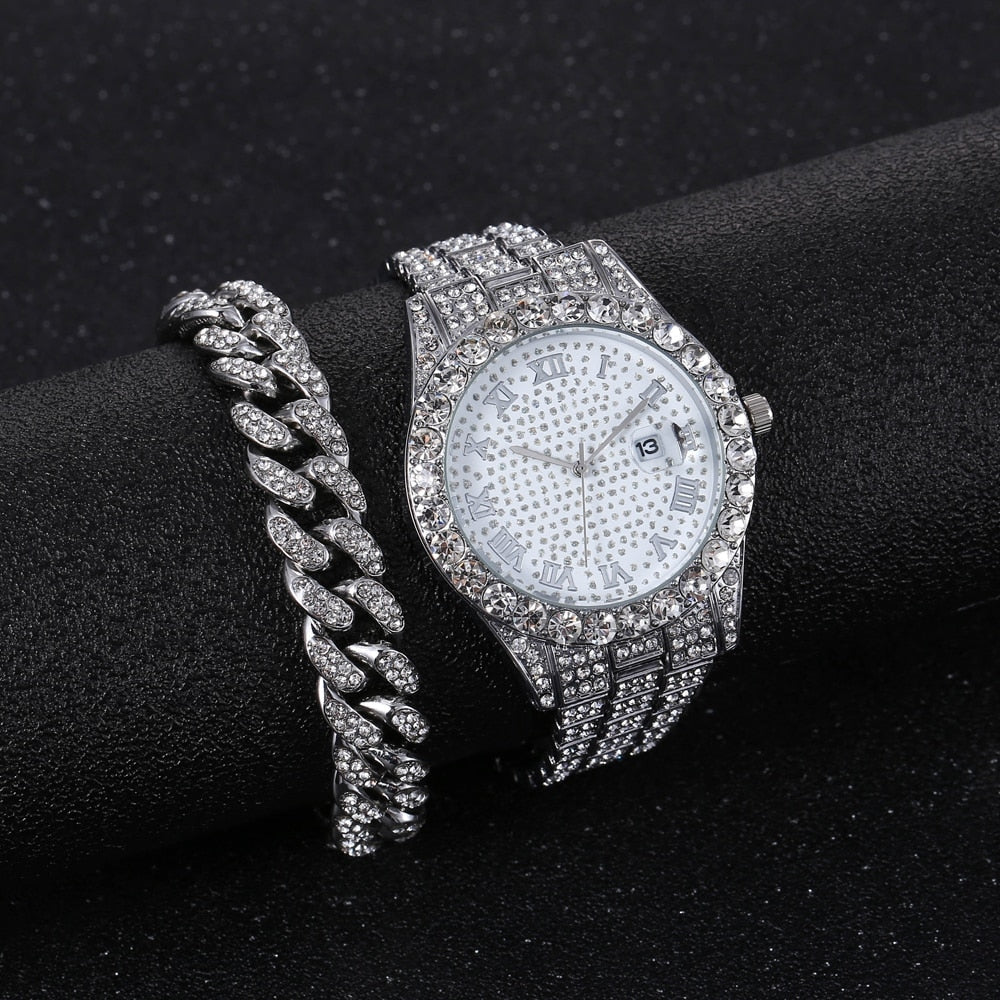 Diamond Men Women Watches Gold Watch Ladies Wrist Watch Luxury Rhinestone Unise image 9