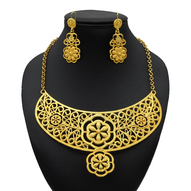 ANIID Luxury Indian Jewelry Sets for Women Party Dubai 24K Gold Color Necklace image 4