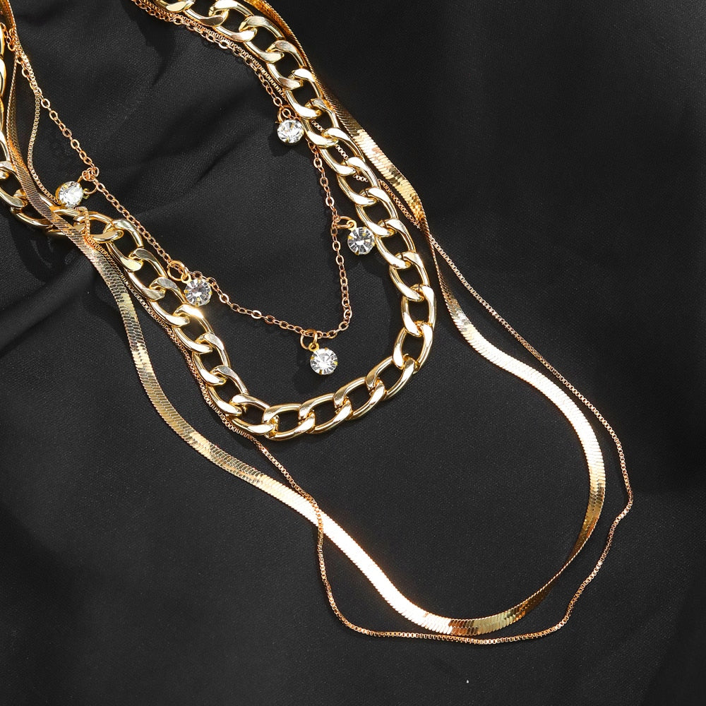 IPARAM Trendy Gold Color Multi-layer Chain Necklace for Women Crystal Pendant T image 5