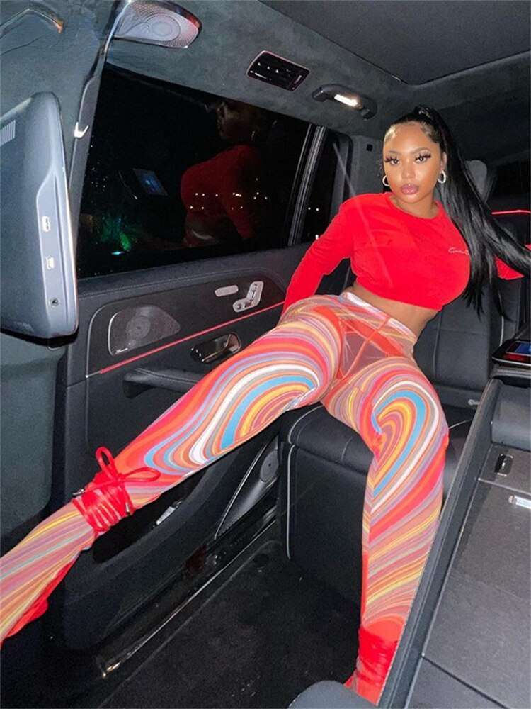 ropa aesthetic y2k pants Mesh Printing Sheer Cute Panty Skinny See Through image 4