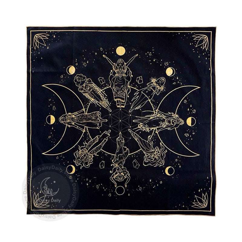 Black Gold Moon Phase Tarot Mat Oracle Mats Altar Cloths Tarot Altar Shrine Clo image 0