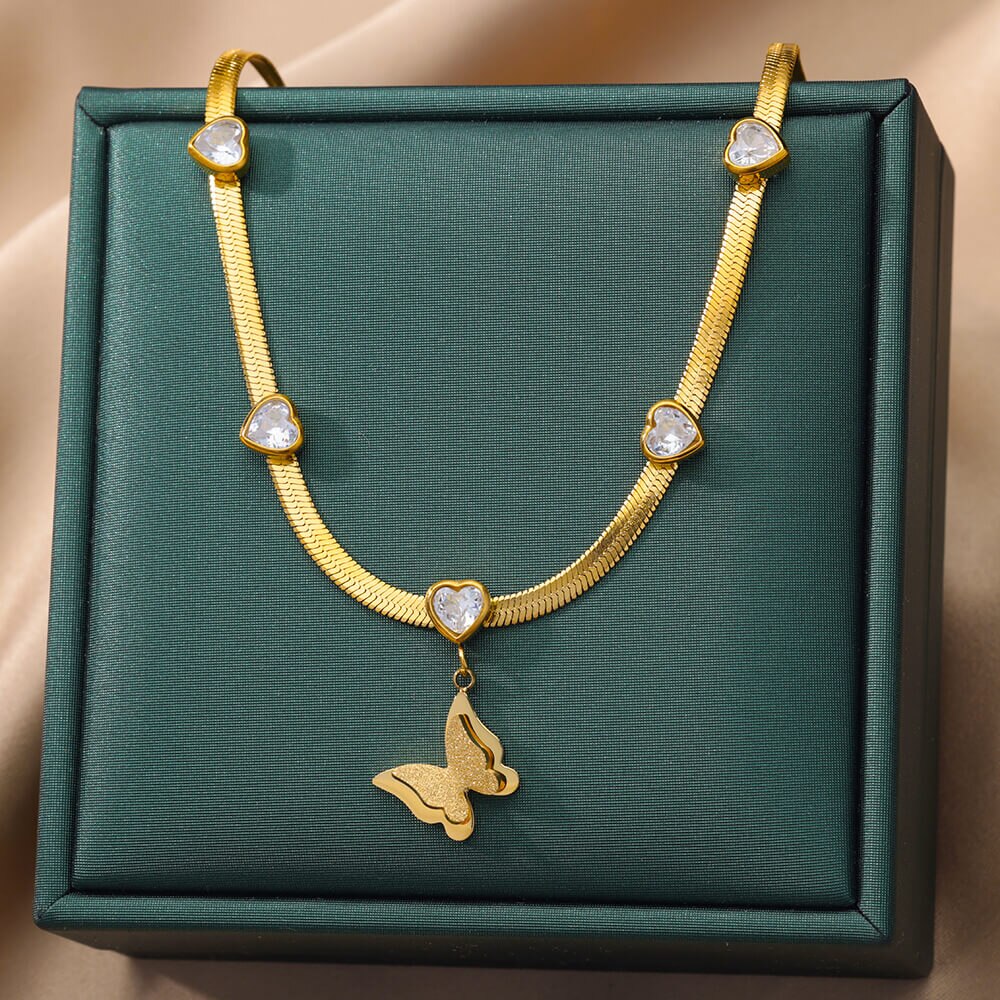 Cubic Zircon Heart Pendant Necklace for Women Staineless Steel Gold Plated image 2