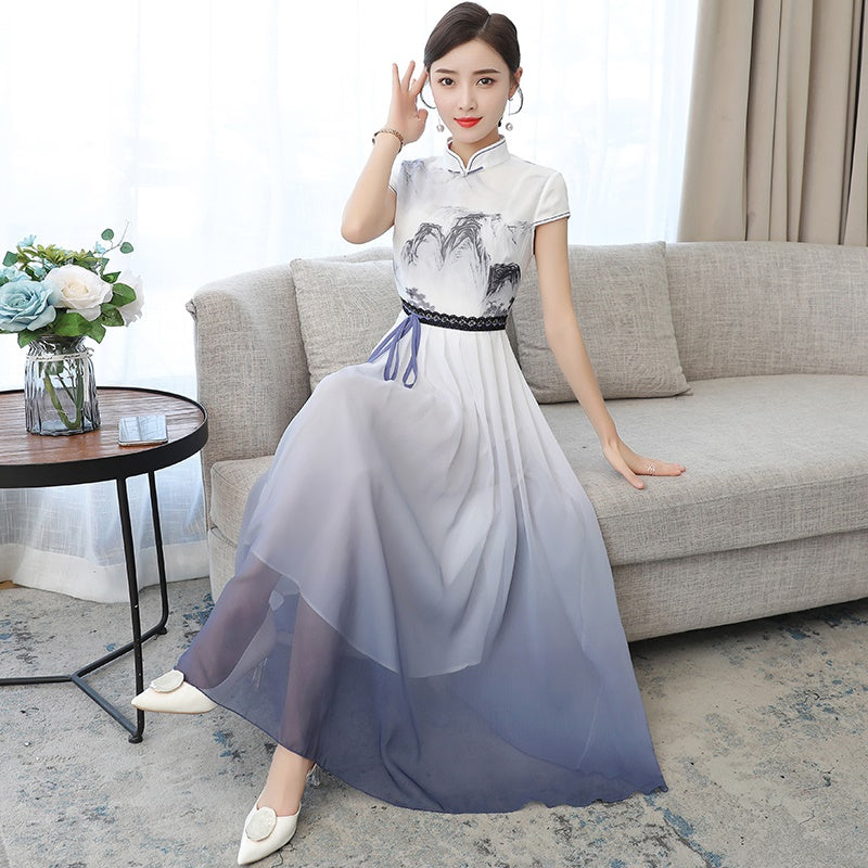 Ao Dai 2020 Summer New Floral Vietnam Dress For Women Elegant Cheongsam Traditi image 4