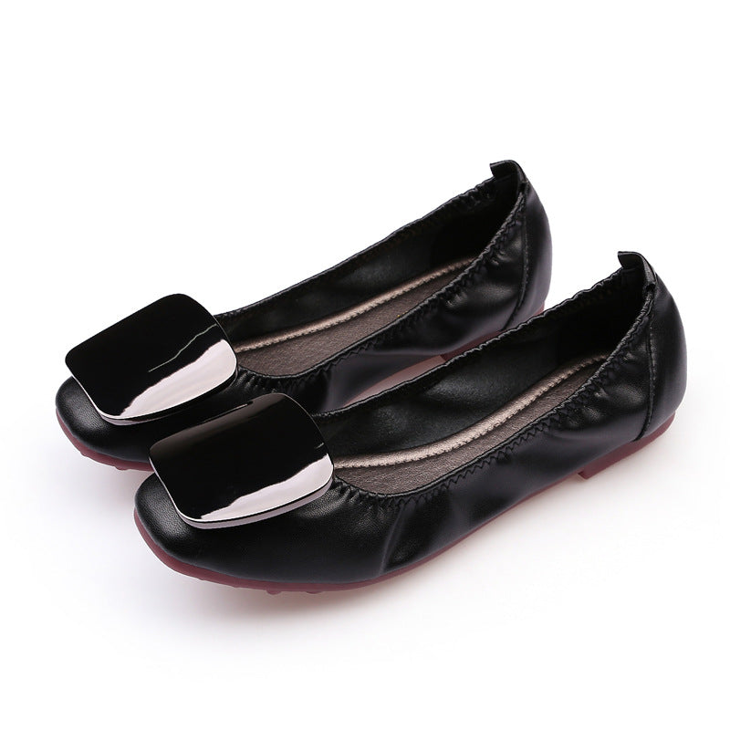 Woman Retro Spring Square Toe Cute Gold Mary Jane Comfortable Soft Soled Shoes image 1