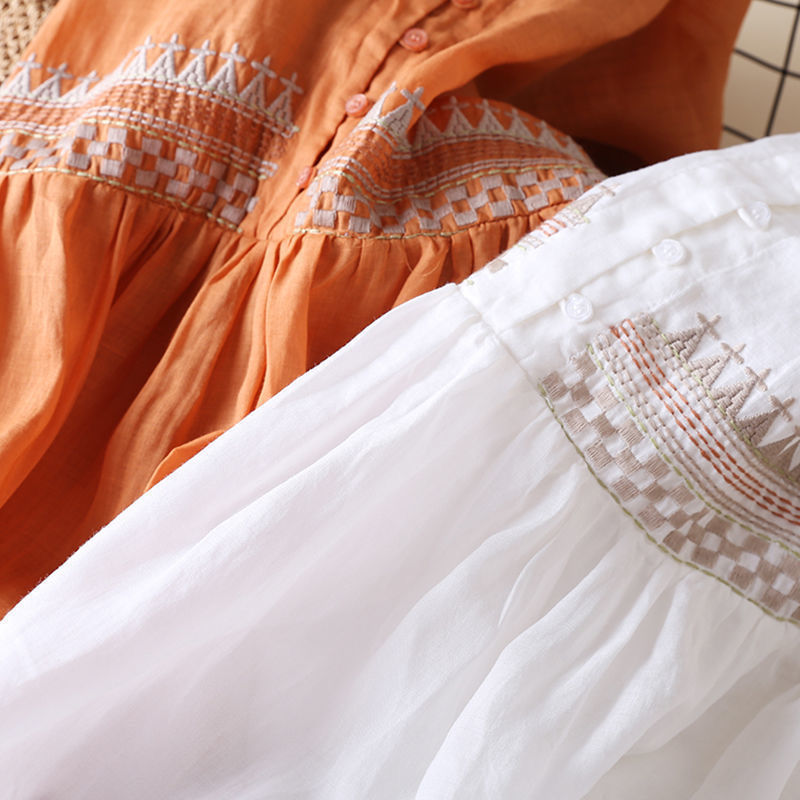 Pocket Ethnic Style Midi Dress O-neck Button Long Skirt Casual Elegant Holiday image 5