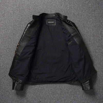 YR!,Wholeales.Black Mens genuine leather jacket.cowhide coat.short sli