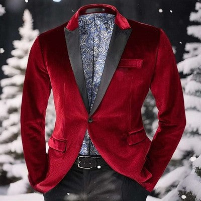 Banquet Party Dress Men's Velvet Blazer Jackets Long Sleeve One Button