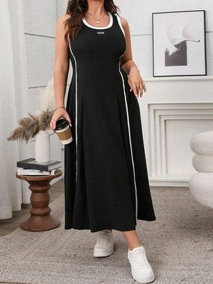 Vestido sin mangas de talla grande para mujer, informal, de verano, con contraste de color, redondo, cuello redondo