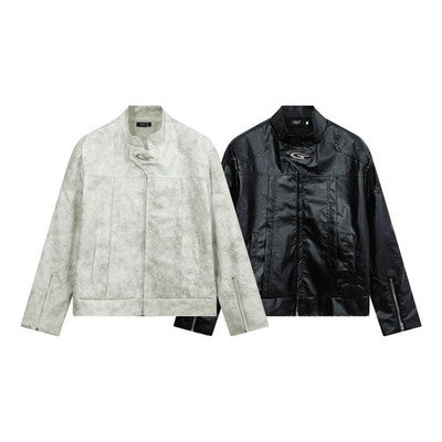 High-End Faux Leather Stand Collar Motorcycle Jacket For Men Trendy Cr