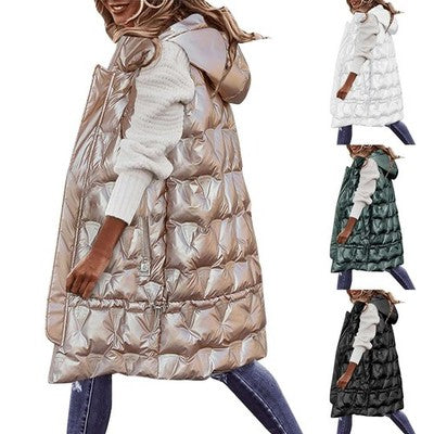 Autumn and Winter Long Hooded Vest Down Cotton Coat Women's Jacket Fas