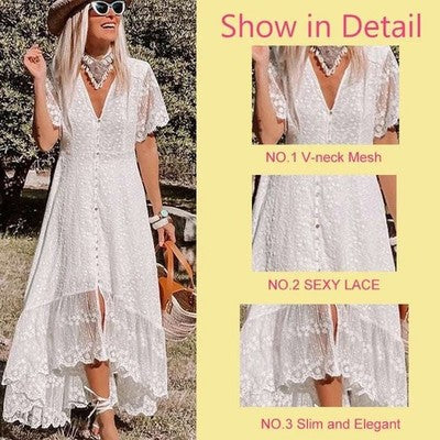 Women Evening Dresses Half Sleeve Hollow Out Party Dress Elegant Women