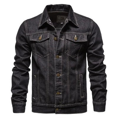 Nueva chaqueta vaquera de algodón con solapa 2021 para hombre, informal, de color sólido, ropa de calle H