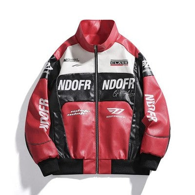 Spring and Autumn men's standing collar multi pocket leather jacket PU