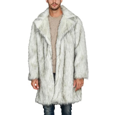 Abrigo de invierno para hombre, manga larga, cuello de solapa, parte delantera abierta, abrigo de piel sintética.