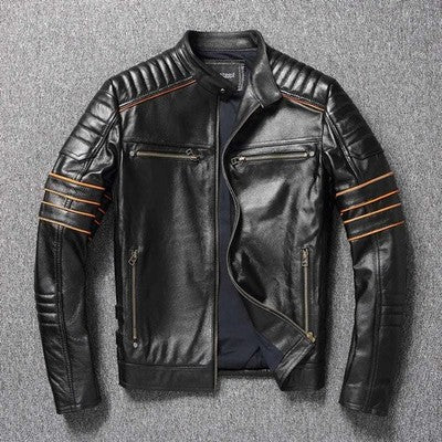 YR!,Wholeales.Black Mens genuine leather jacket.cowhide coat.short sli
