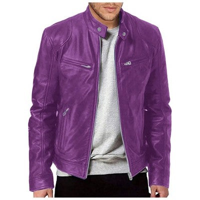 Men'S Motorcycle Lapel Trendy Jacket Mens Jacket Stand Up Slim Leather