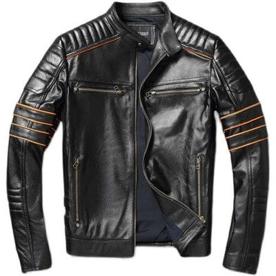 YR!,Wholeales.Black Mens genuine leather jacket.cowhide coat.short sli
