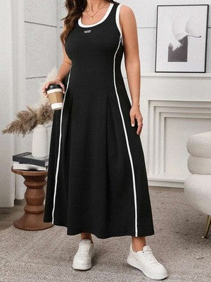Vestido sin mangas de talla grande para mujer, informal, de verano, con contraste de color, redondo, cuello redondo
