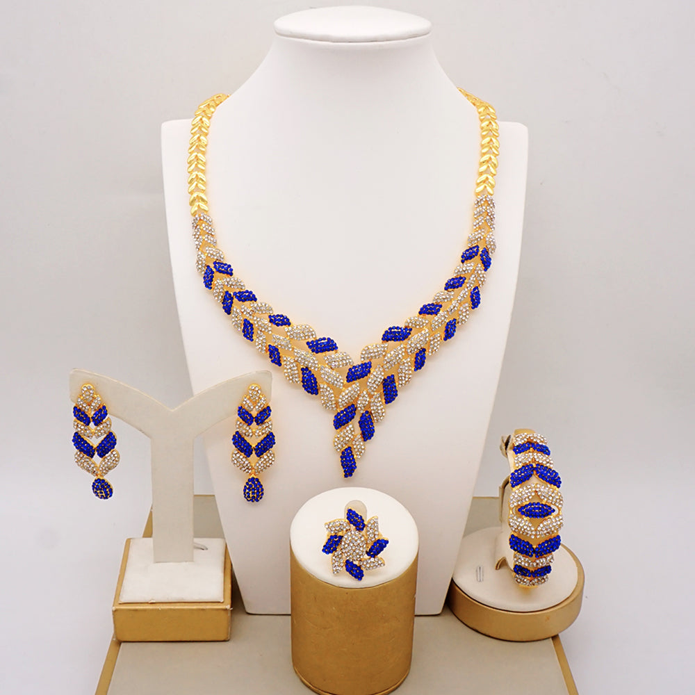 Latest Italian Dubai Gold Color Ladies Full Crystal Necklace Jewelry Set Simple image 10