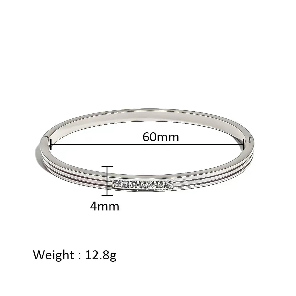 Waterproof Zirconia Cuff Bangles for Women Men 18k Gold Plated Stainless Steel image 25