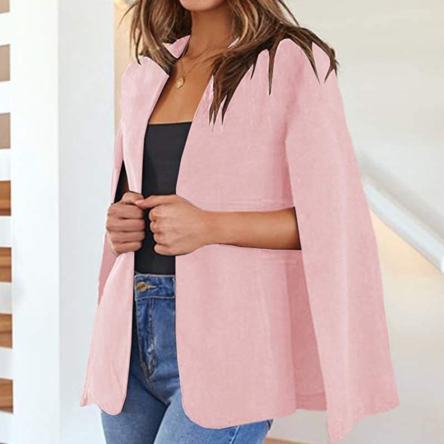 Womens Stylish Long Sleeve Shawl Jacket Open Front Collarless Semi Formal Ladie image 2