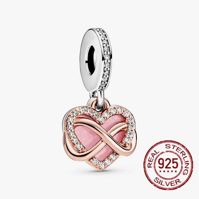 925 Sterling Silver Gold Color Family Tree Heart Crown Pendant Charm Fit Origin image 43