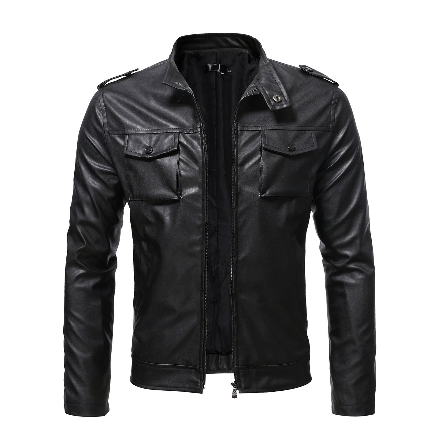 Streetwear Men's Zipper Pu Leather Jackets Slim Long Sleeve Zip Up Casual Jacke image 0
