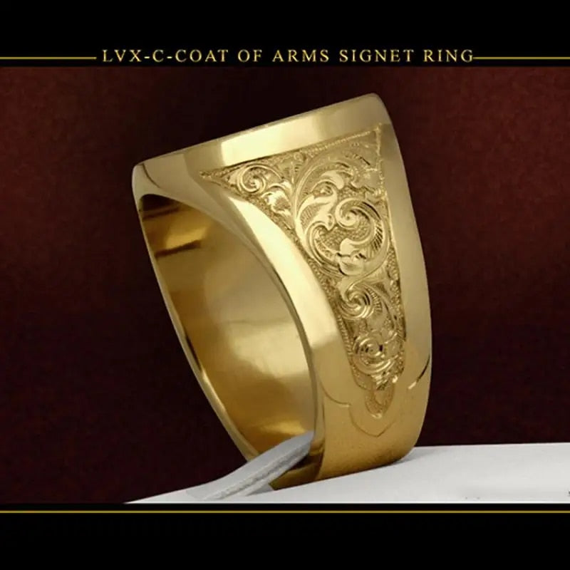 Ring men trends 2024 Crown Lion Shield Badge Ring 18k Yellow Gold Color Royal S image 0