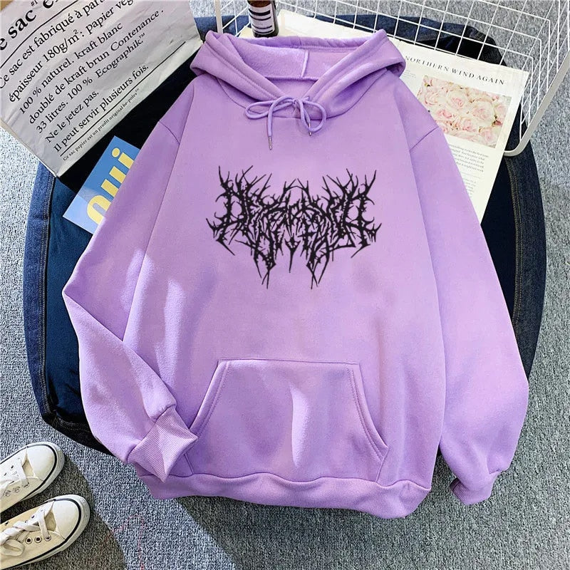 Y2K Print Hoodie Women Vintage Long Sleeve Sweatshirt Hooded Loose Women Gothic image 0