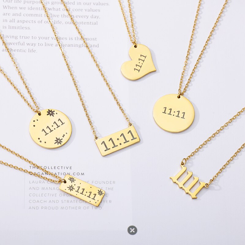 Lucky Angel Number 1111 Necklaces For Women Gold Color Stainless Steel image 7