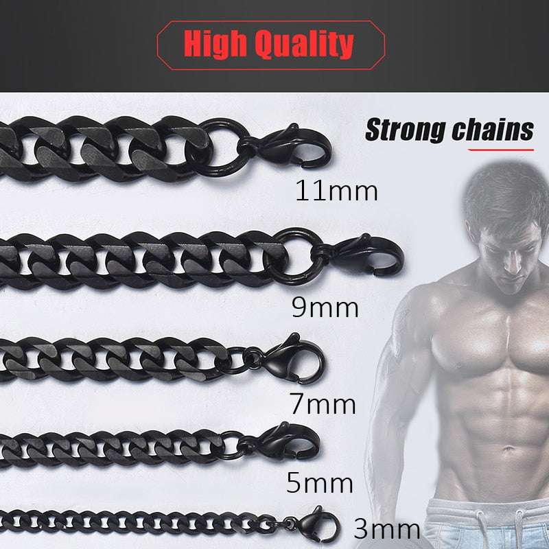 Men's Necklace Stainless Steel Cuban Link Chain Black Gold Color Necklaces For image 2