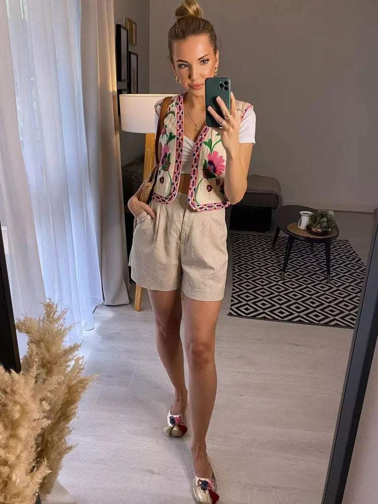 TRAF 2024 Woman Sleeveless Embroidered Vest for Women Fashion Floral Embroidere image 3