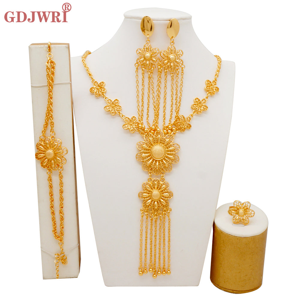 Arabic Dubai Jewelry Set for Women Earrings Ethiopian African Long Chain Gold C image 19