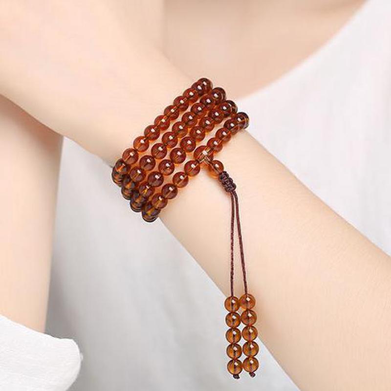 Natural Baltic Amber Elastic Bracelet Women Men Golden Ambers 108 Bead image 10