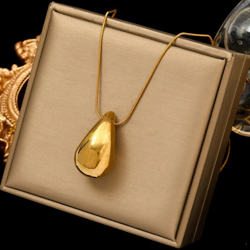 EILIECK 316L Stainless Steel Gold Color Water Drops Necklace Earrings Trendy Fo image 1