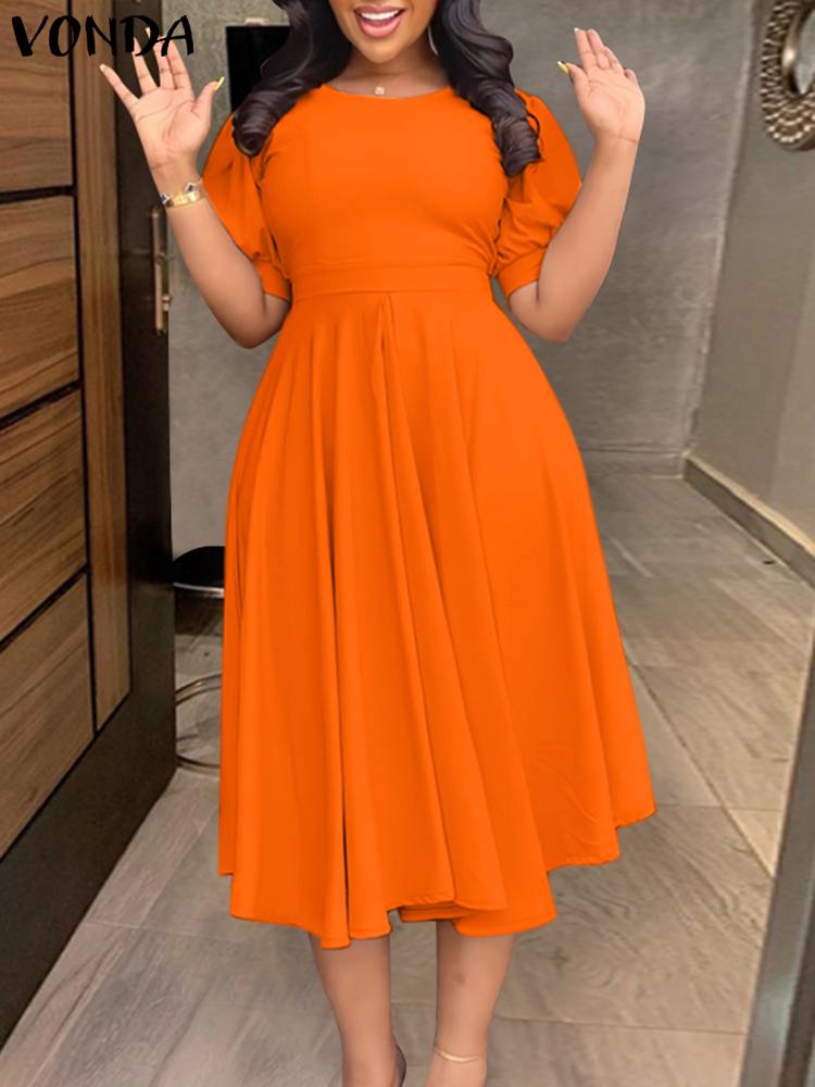 Plus Size 5XL VONDA Women Wedding Dress Sexy Backless Solid Buttons Midi Vestid image 3