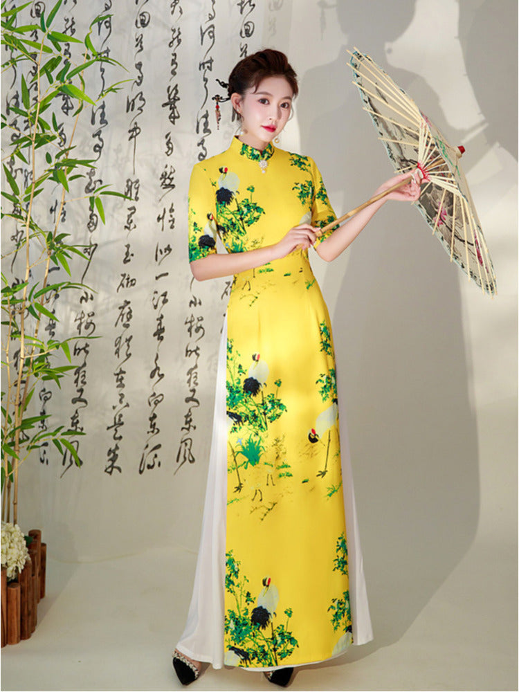 Ao Dai Vietnam Traditional Cheongsam Gown Elegant Oriental Evening Long Dress C image 3