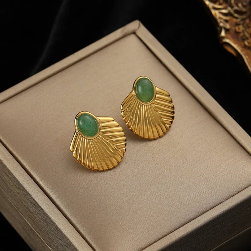 EILIECK 316L Stainless Steel Gold Color Fan Geometric Bohemian Drop Hoop Earrin image 5