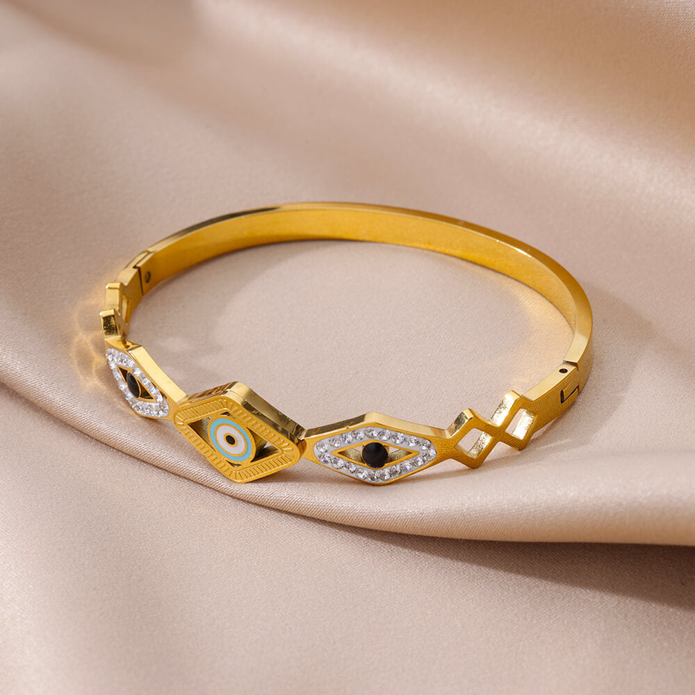 Zircon Evil Eye Bracelets for Women Stainless Steel Gold Plated Crystal Eye Ban image 2