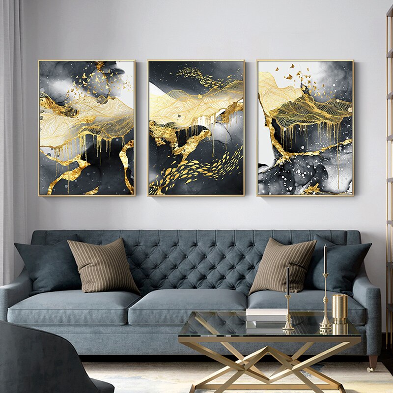 Abstract Classic Poster Canvas Art Painting Golden Marble Luxury Picture Home D image 9