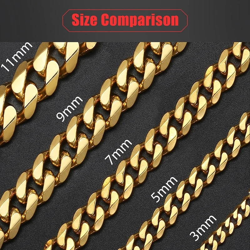 Women's Men's Bracelet Stainless Steel Cuban Link Chain Bracelets Gold Color Si image 4