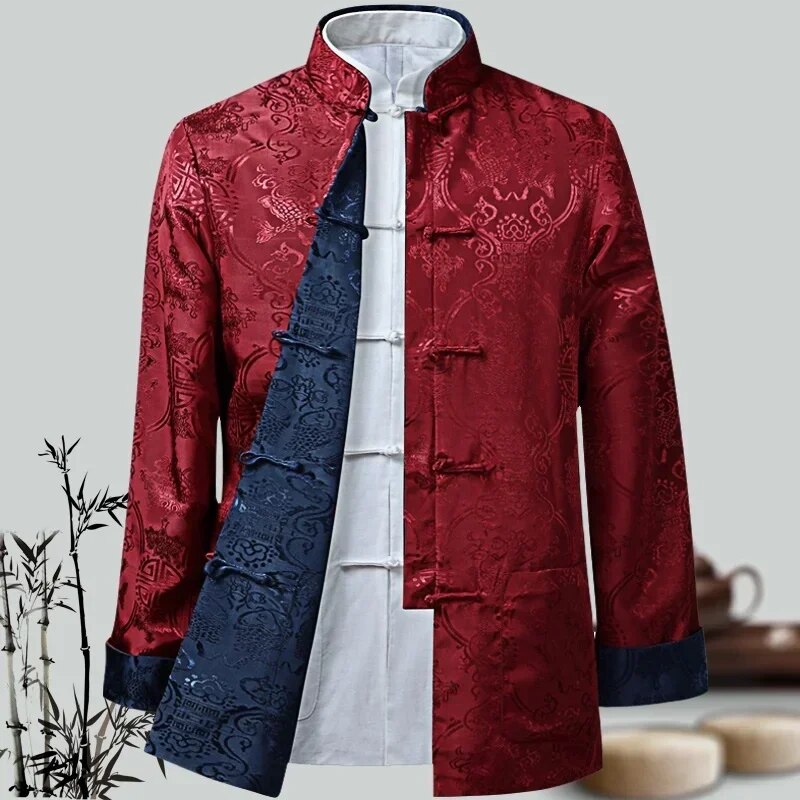 Men Chinese Dragon Shirt Kung Fu Coats China New Year Tang Suit Traditional Chi image 3