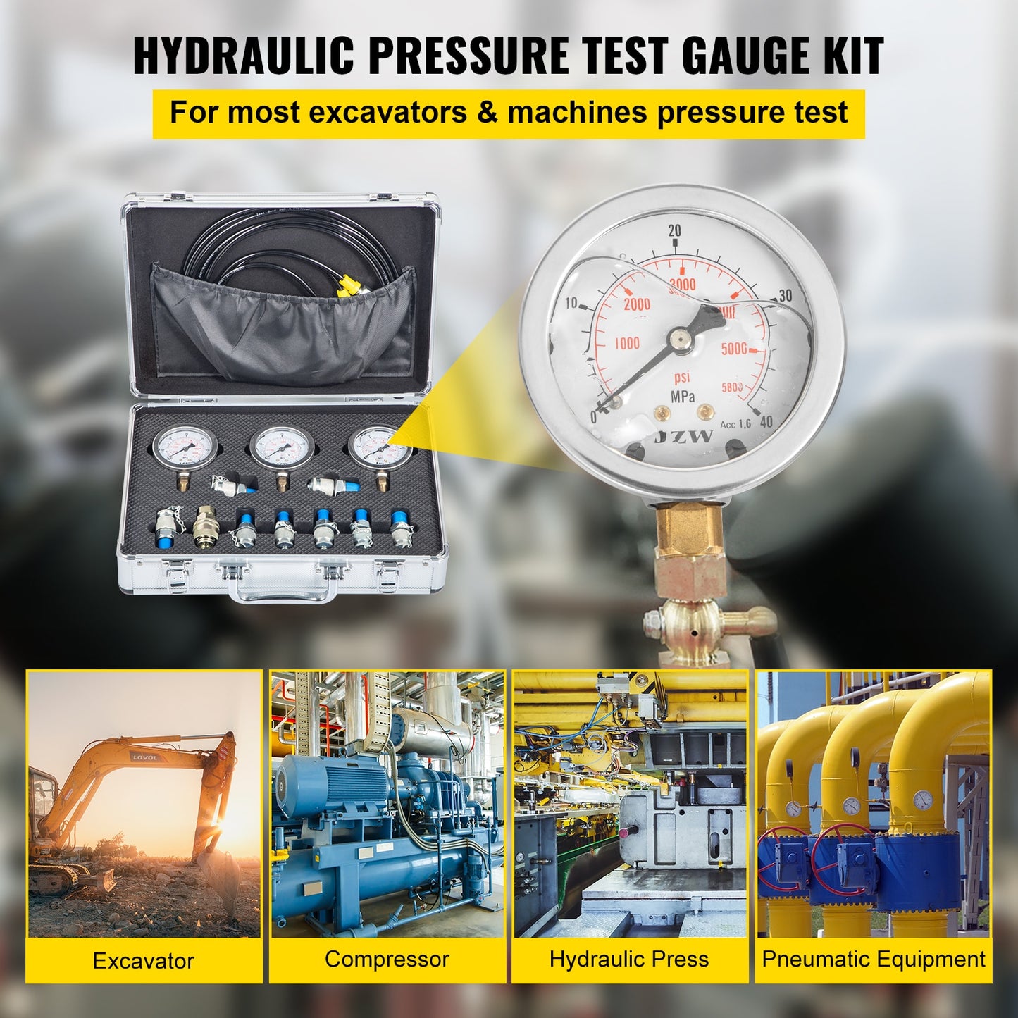 VEVOR 0-60Mpa Hydraulic Pressure Gauge Test Kit With Portable Case Digital Mano image 0