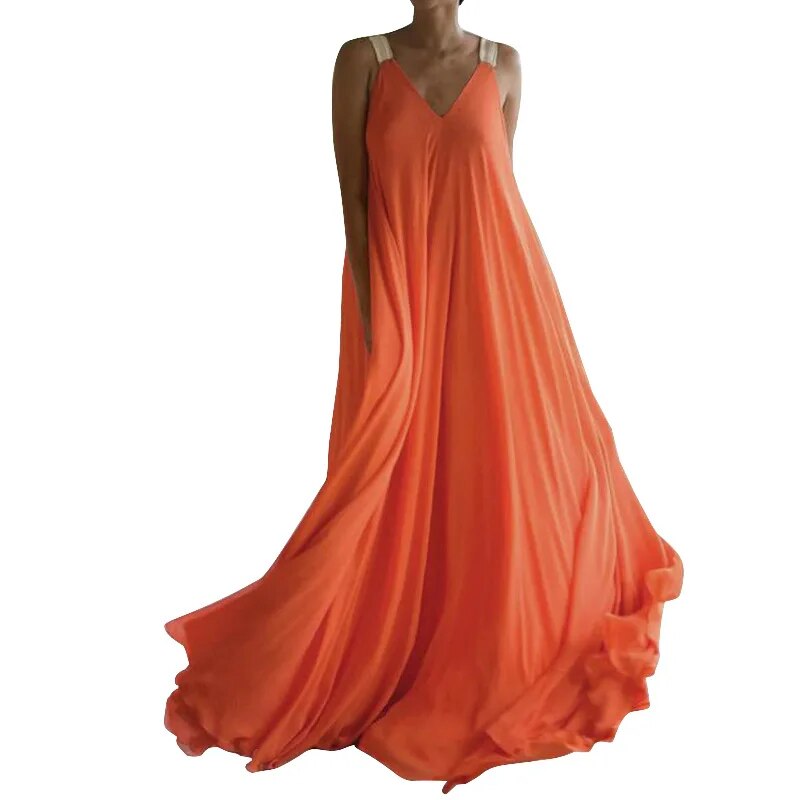 Orange Vintage Casual Loose Lace Up Boho Beach Dress Women 2024 Summer Party We image 4