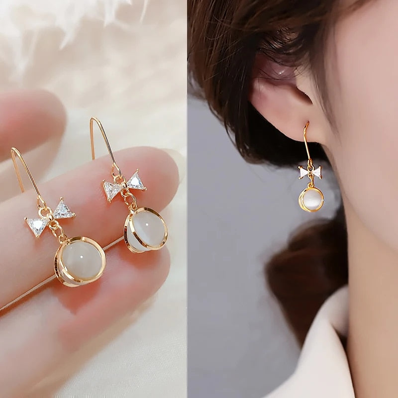 Gold Color Metal Fashion Korean Pearl Earrings For Women Sparkling Zircon Penda image 18
