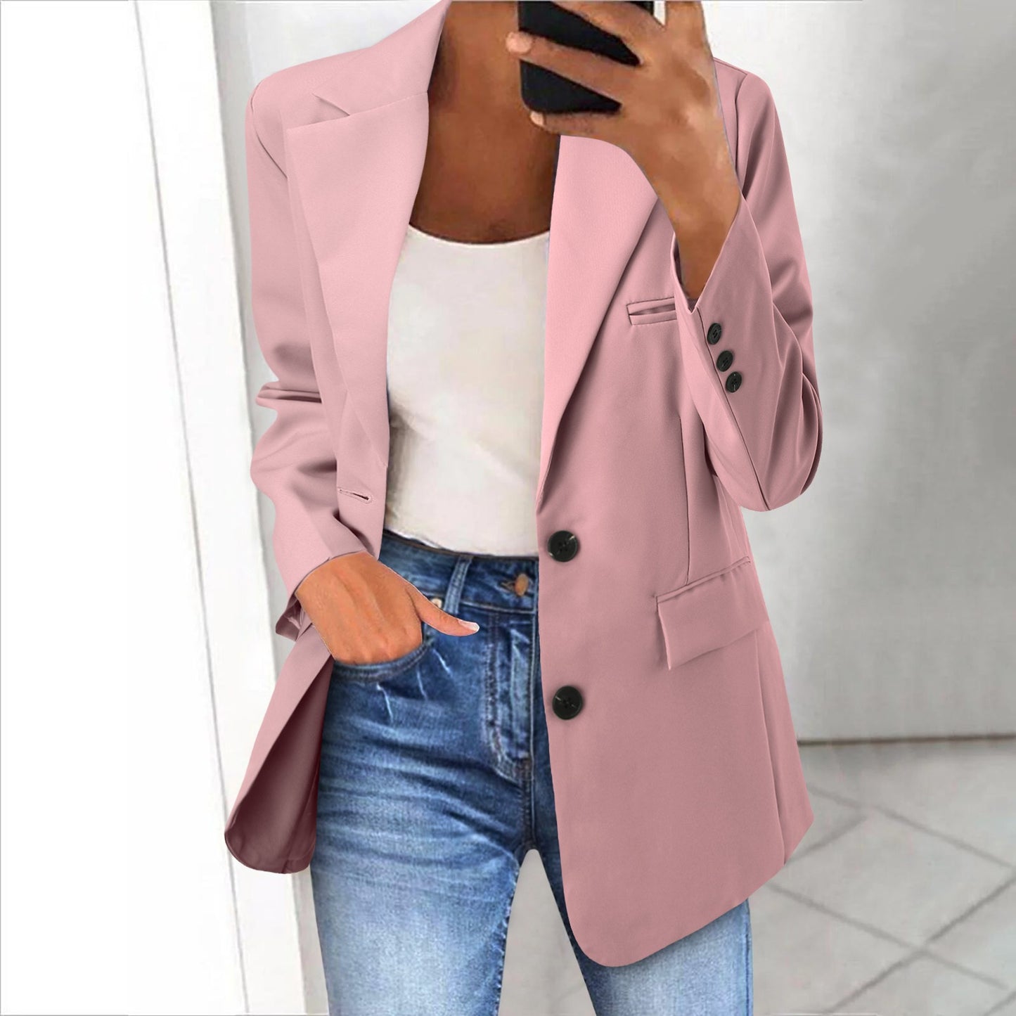 Office Business Women's Suit Jacket Elegant Solid Long Sleeve Lapel One Button image 5