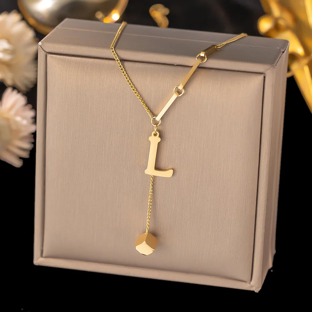 Stainless Steel Initial Letter Necklace For Women Gold Color 26 Alphabet Pendan image 10