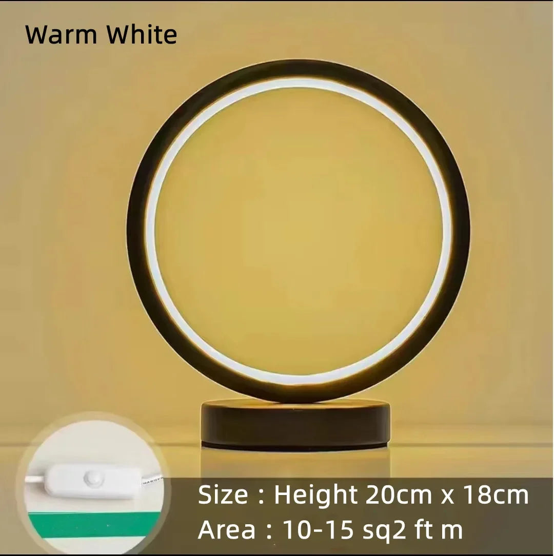 20CM LED Simple Circular Ring Table Lamp Bedroom Bedside Living Room Restaurant image 4